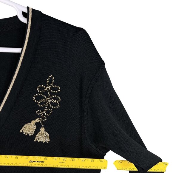 Talbots Womens XL Black Wool Cardigan Gold Embroidery Italy Made Button Up Artsy - Picture 9 of 16